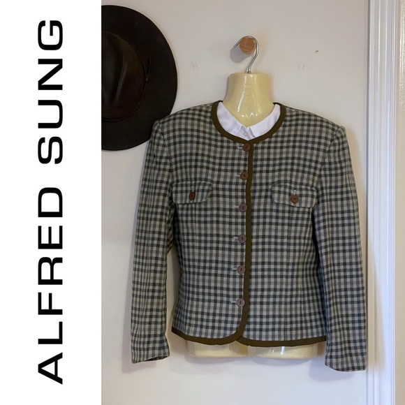 ALFRED SUNG Jackets & Blazers - 1980s ALFRED SUNG 🇨🇦 fully-lined wool plaid Chanel-style blazer, size 8